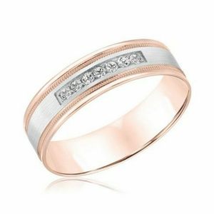 Mens 2 Tone Rose Gold & Diamond Wedding Band